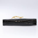Salvatore Ferragamo Gancini Chain Shoulder Bag Enamel Black Gold Auth 139352-9
