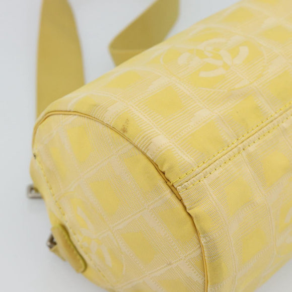 CHANEL New Travel Shoulder Bag Nylon Yellow Silver CC Auth 139359