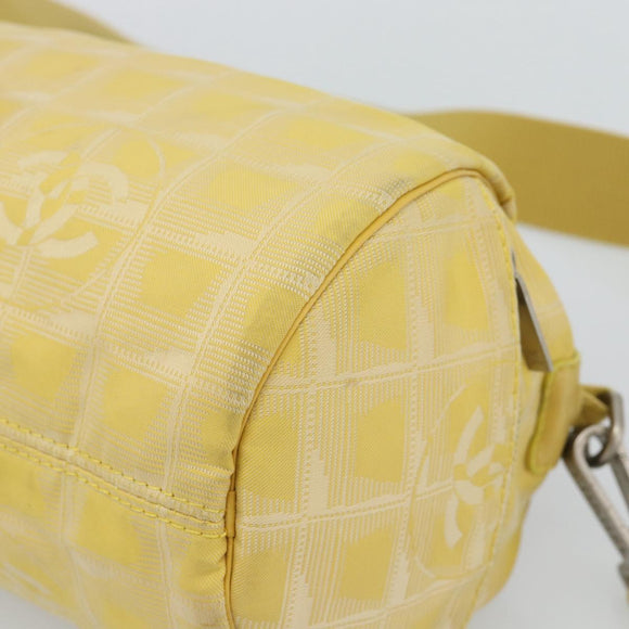 CHANEL New Travel Shoulder Bag Nylon Yellow Silver CC Auth 139359