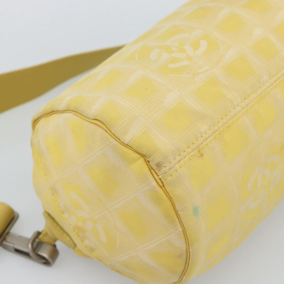CHANEL New Travel Shoulder Bag Nylon Yellow Silver CC Auth 139359