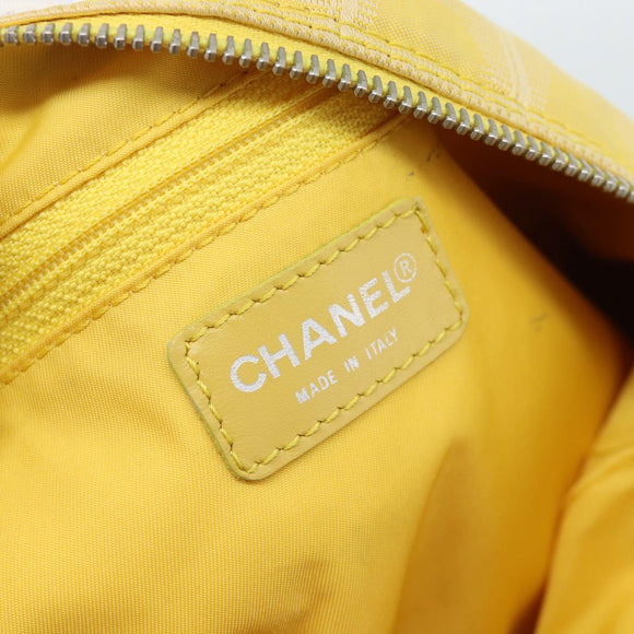 CHANEL New Travel Shoulder Bag Nylon Yellow Silver CC Auth 139359