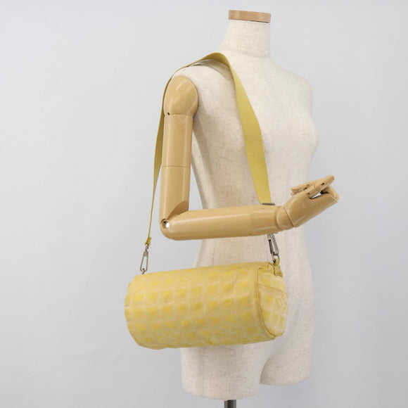 CHANEL New Travel Shoulder Bag Nylon Yellow Silver CC Auth 139359
