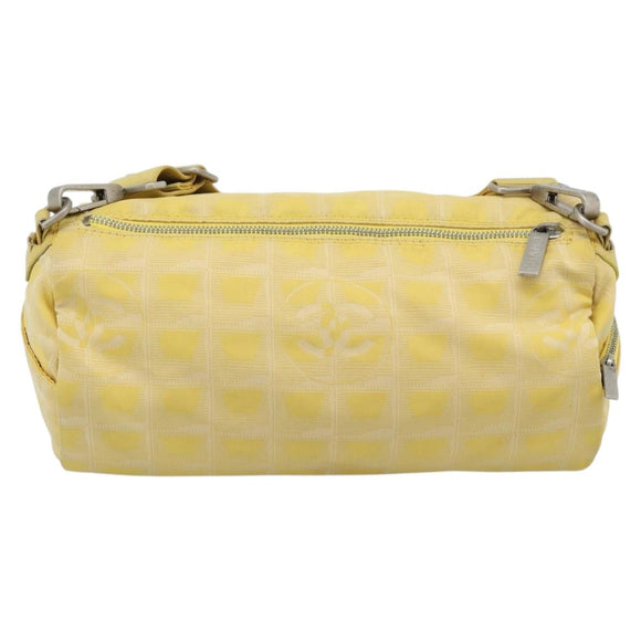 CHANEL New Travel Shoulder Bag Nylon Yellow Silver CC Auth 139359