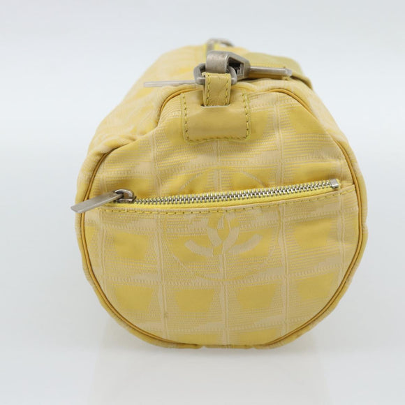 CHANEL New Travel Shoulder Bag Nylon Yellow Silver CC Auth 139359