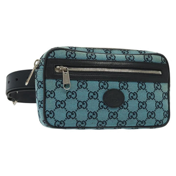 GUCCI GG Canvas Waist Bag Blue Silver 658657 Auth 139364