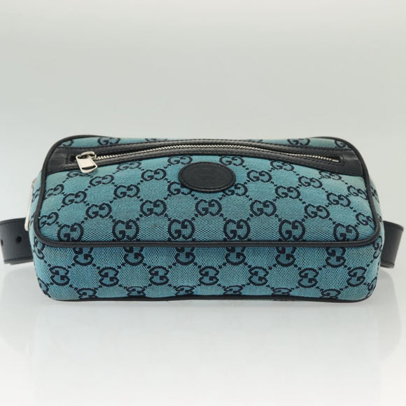 GUCCI GG Canvas Waist Bag Blue Silver 658657 Auth 139364