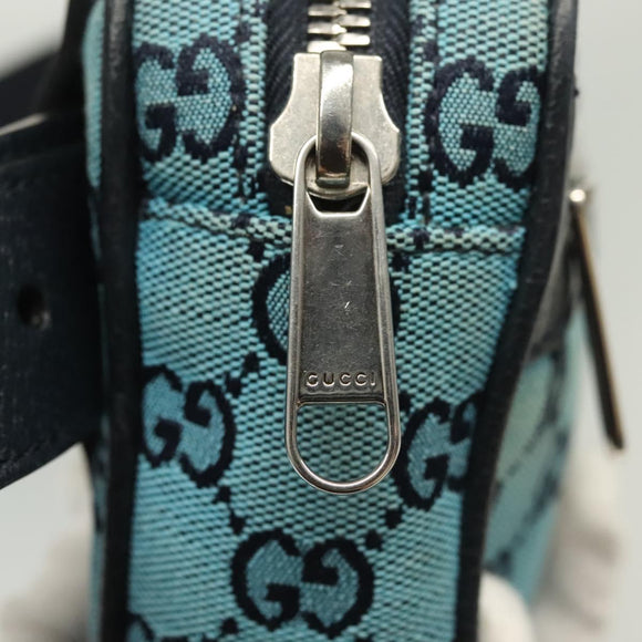 GUCCI GG Canvas Waist Bag Blue Silver 658657 Auth 139364