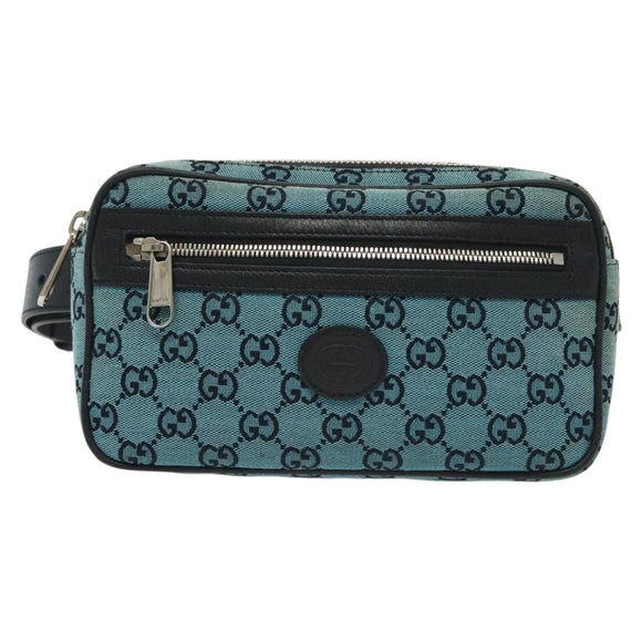 GUCCI GG Canvas Waist Bag Blue Silver 658657 Auth 139364