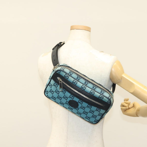 GUCCI GG Canvas Waist Bag Blue Silver 658657 Auth 139364