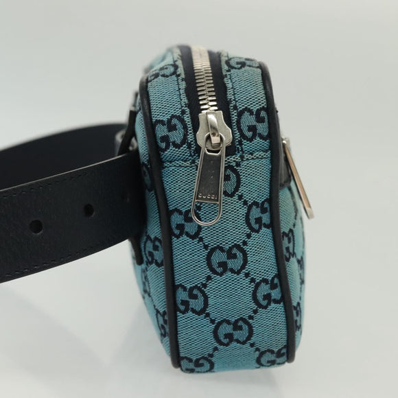 GUCCI GG Canvas Waist Bag Blue Silver 658657 Auth 139364
