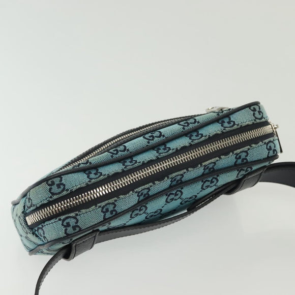 GUCCI GG Canvas Waist Bag Blue Silver 658657 Auth 139364