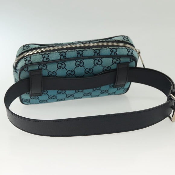 GUCCI GG Canvas Waist Bag Blue Silver 658657 Auth 139364