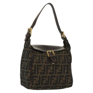 FENDI Zucca Canvas Shoulder Bag Black Brown Auth 139367