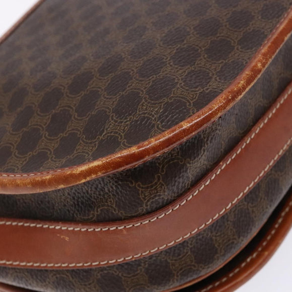 CELINE Macadam Canvas Shoulder Bag PVC Leather Brown Gold Auth 139393