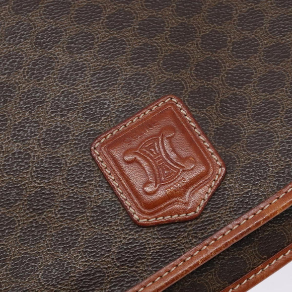 CELINE Macadam Canvas Shoulder Bag PVC Leather Brown Gold Auth 139393