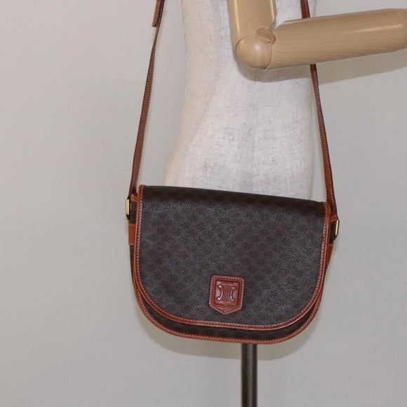 CELINE Macadam Canvas Shoulder Bag PVC Leather Brown Gold Auth 139393