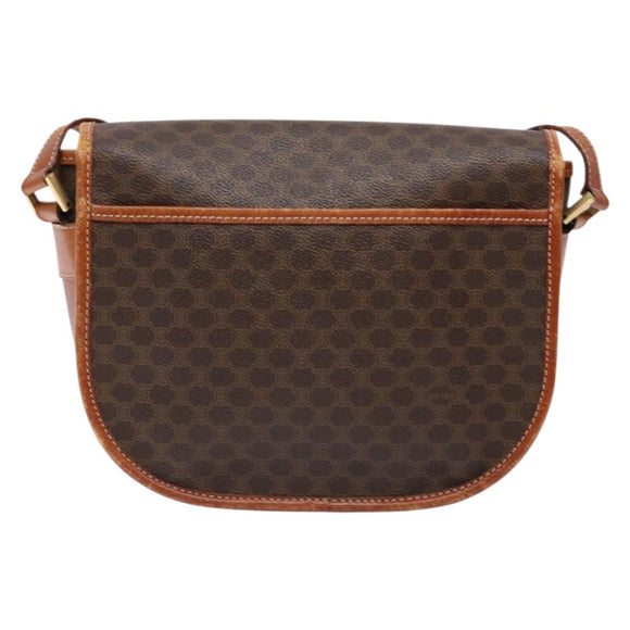 CELINE Macadam Canvas Shoulder Bag PVC Leather Brown Gold Auth 139393