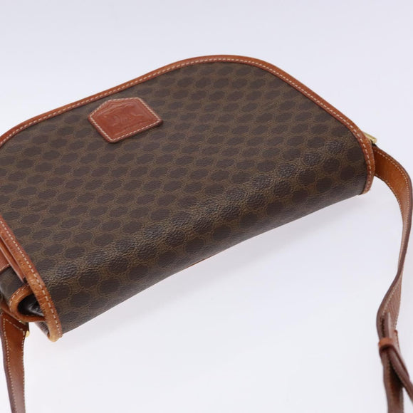 CELINE Macadam Canvas Shoulder Bag PVC Leather Brown Gold Auth 139393