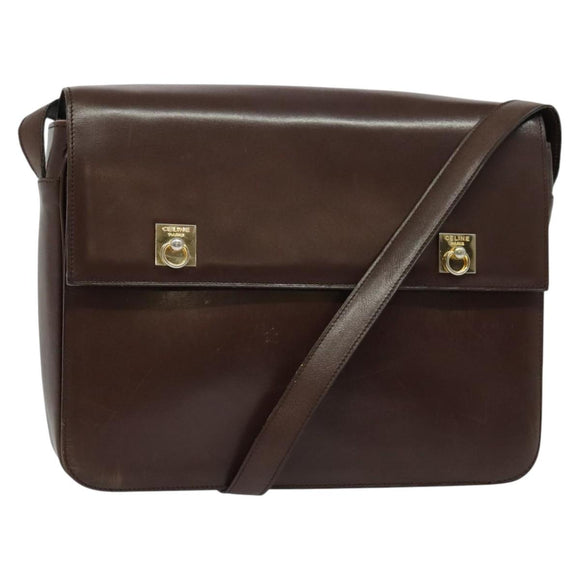 CELINE Umhängetasche Leder Braun Gold Original 139394