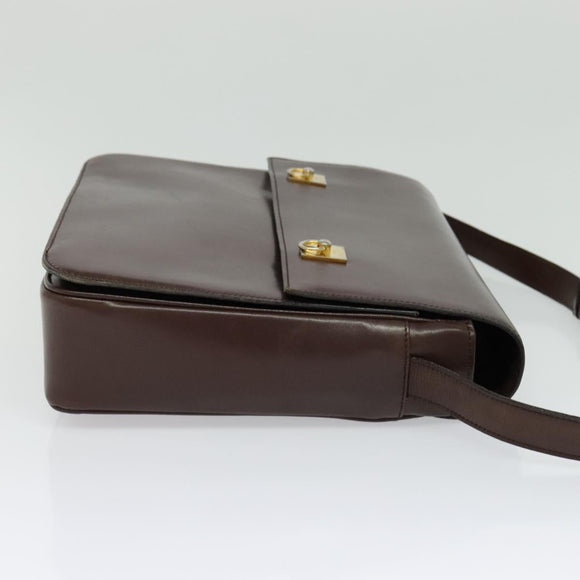 CELINE Shoulder Bag Leather Brown Gold Auth 139394