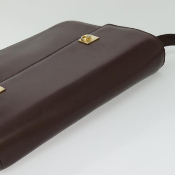 CELINE Shoulder Bag Leather Brown Gold Auth 139394