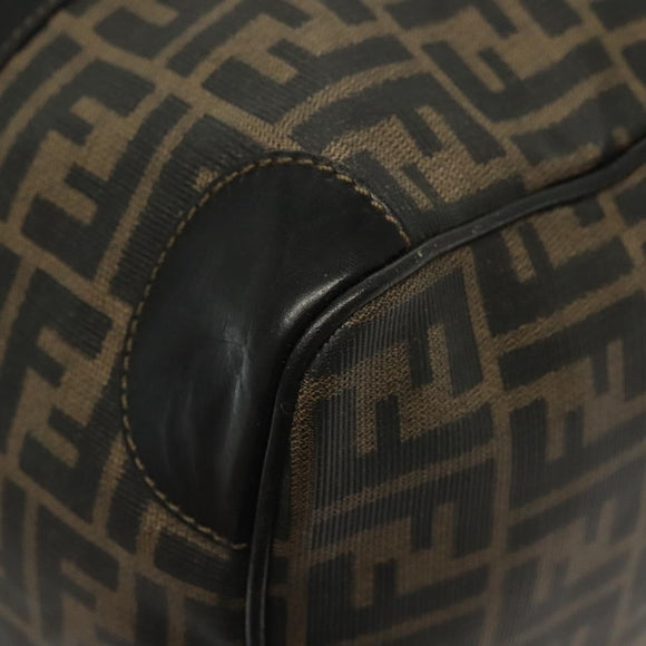 FENDI Zucca Canvas Hand Bag PVC Black Brown Auth 139395
