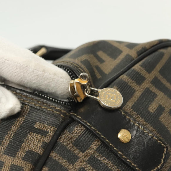 FENDI Zucca Canvas Hand Bag PVC Black Brown Auth 139395