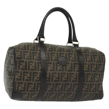 FENDI Zucca Canvas Hand Bag PVC Black Brown Auth 139395