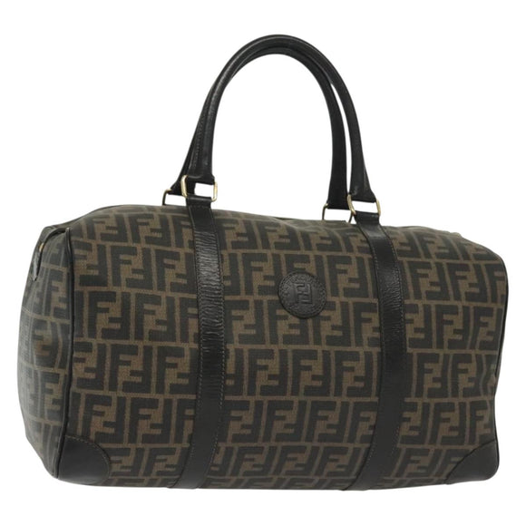 FENDI Zucca Canvas Hand Bag PVC Black Brown Auth 139395