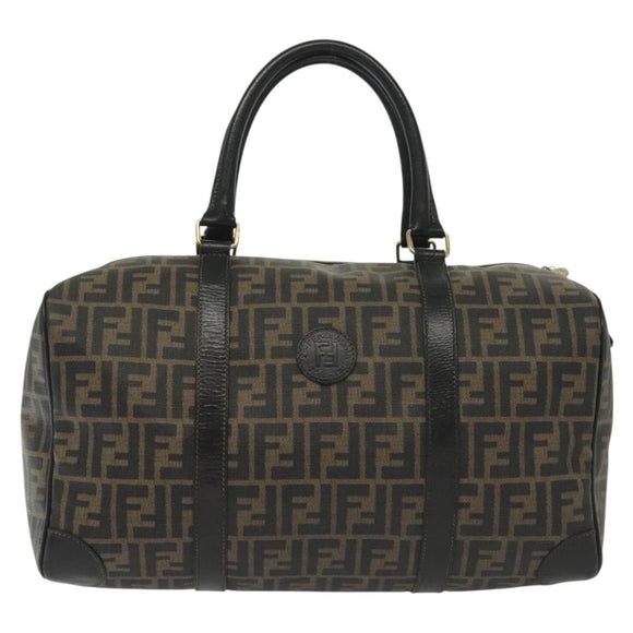 FENDI Zucca Canvas Hand Bag PVC Black Brown Auth 139395
