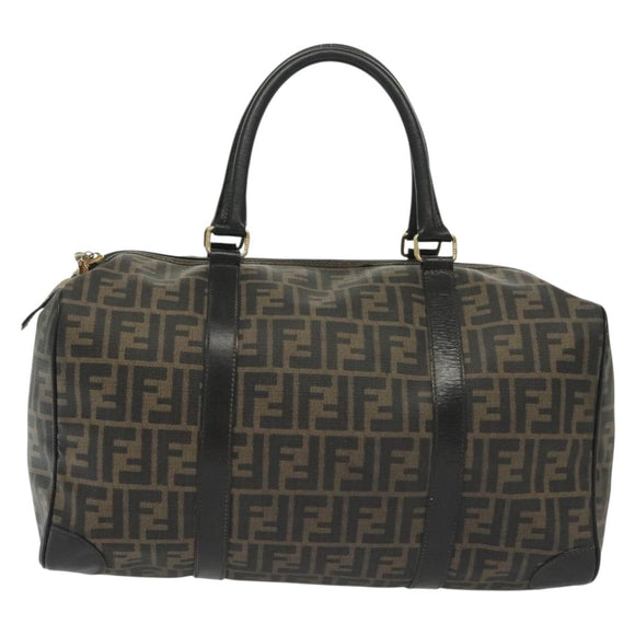 FENDI Zucca Canvas Hand Bag PVC Black Brown Auth 139395