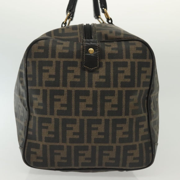 FENDI Zucca Canvas Hand Bag PVC Black Brown Auth 139395