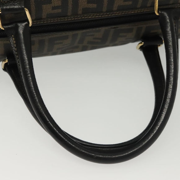 FENDI Zucca Canvas Hand Bag PVC Black Brown Auth 139395