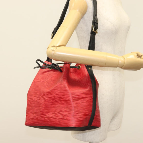 LOUIS VUITTON Epi Petit Noe Shoulder Bag Bicolor Black Red M44017 LV Auth 139399