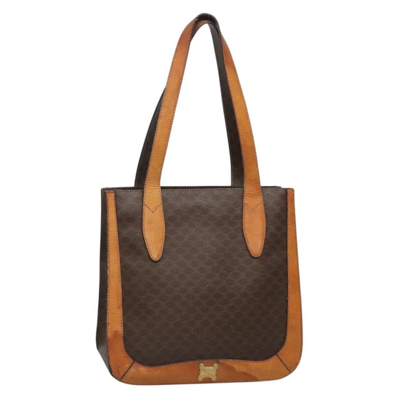 CELINE Macadam Canvas Tote Bag PVC Leather Brown Gold Auth 139407