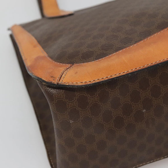 CELINE Macadam Canvas Tote Bag PVC Leather Brown Gold Auth 139407