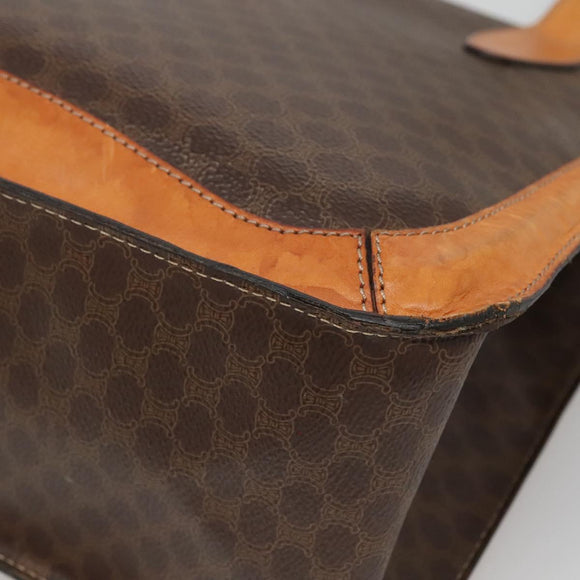 CELINE Macadam Canvas Tote Bag PVC Leather Brown Gold Auth 139407