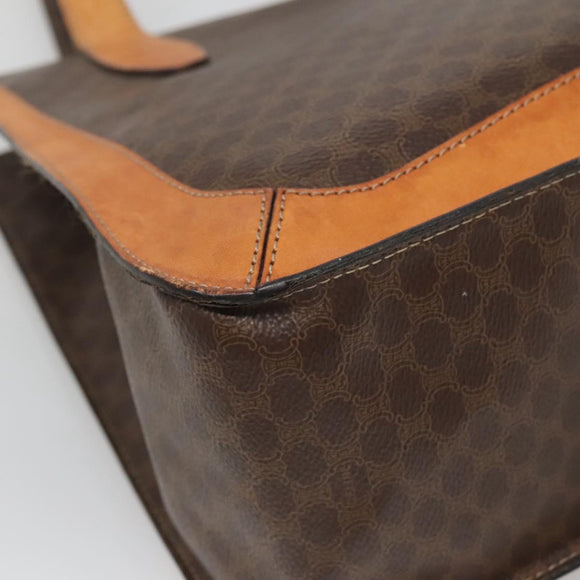 CELINE Macadam Canvas Tote Bag PVC Leather Brown Gold Auth 139407