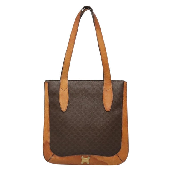 CELINE Macadam Canvas Tote Bag PVC Leather Brown Gold Auth 139407