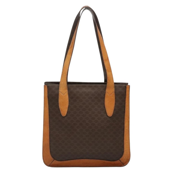 CELINE Macadam Canvas Tote Bag PVC Leather Brown Gold Auth 139407
