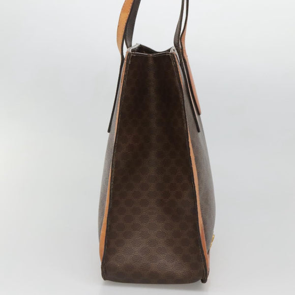 CELINE Macadam Canvas Tote Bag PVC Leather Brown Gold Auth 139407