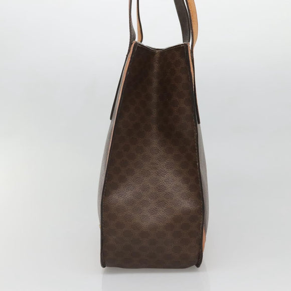 CELINE Macadam Canvas Tote Bag PVC Leather Brown Gold Auth 139407