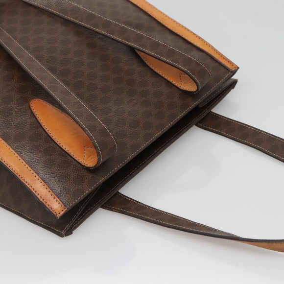 CELINE Macadam Canvas Tote Bag PVC Leather Brown Gold Auth 139407