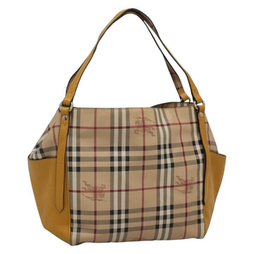 BURBERRY Nova Check Tote Bag PVC Beige Gold Auth 139408