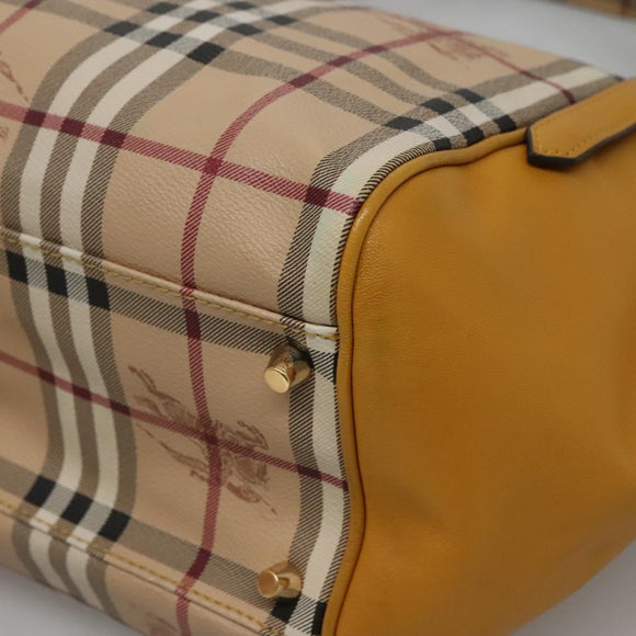 BURBERRY Nova Check Tote Bag PVC Beige Gold Auth 139408