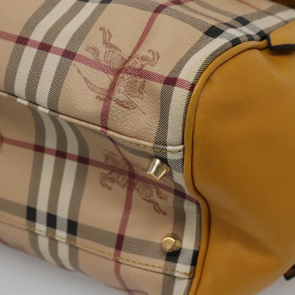 BURBERRY Nova Check Tote Bag PVC Beige Gold Auth 139408