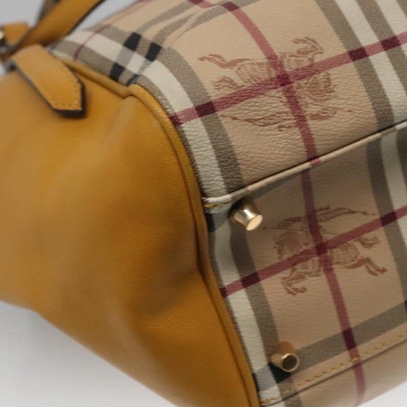 BURBERRY Nova Check Tote Bag PVC Beige Gold Auth 139408