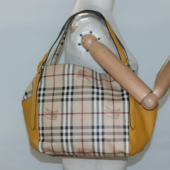 BURBERRY Nova Check Tote Bag PVC Beige Gold Auth 139408