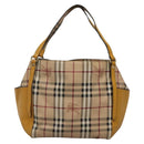 BURBERRY Nova Check Tote Bag PVC Beige Gold Auth 139408-3