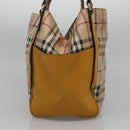 BURBERRY Nova Check Tote Bag PVC Beige Gold Auth 139408-5